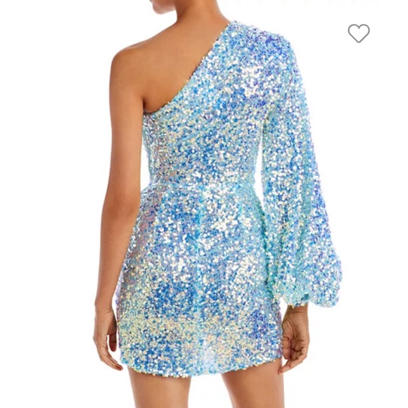 BRONX and BANCO Sky Blue Galaxy One Shoulder Sequin Mini Dress Large $650! - Picture 3 of 6